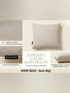 BADESOFA Premium Bath Pillow - Tub Cushion - Medium - Beige Heathered- Open Box